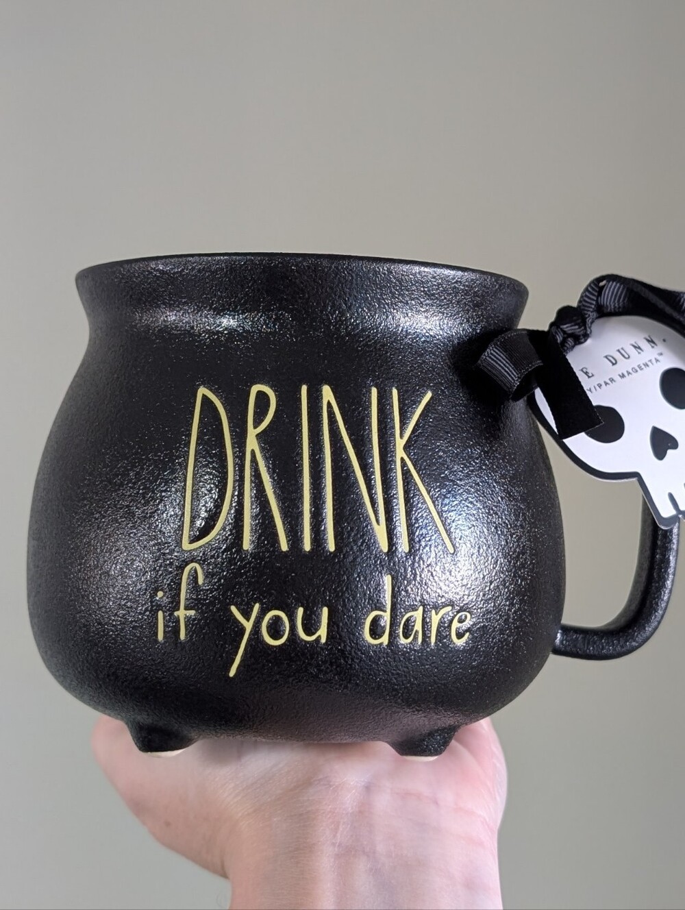 Rae Dunn DRINK IF YOU DARE Witchy Halloween Calderon Mug, Cast Iron Texture 🧙